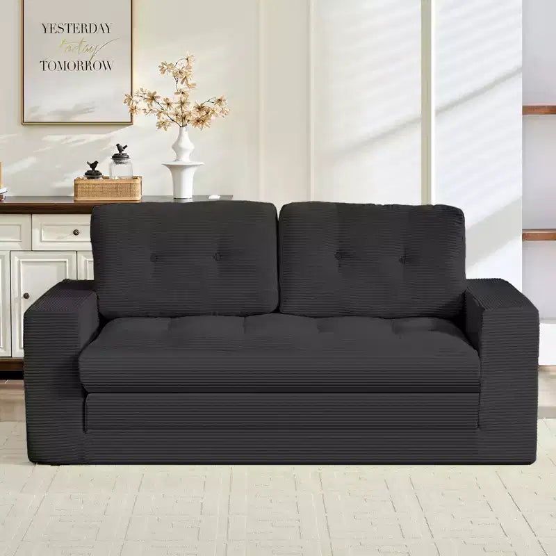 Mjkone Divano letto futon convertibile 2 in 1 da 180 cm, in tessuto a coste, pieghevole, con bottoni trapuntati, divanetto salvaspazio
