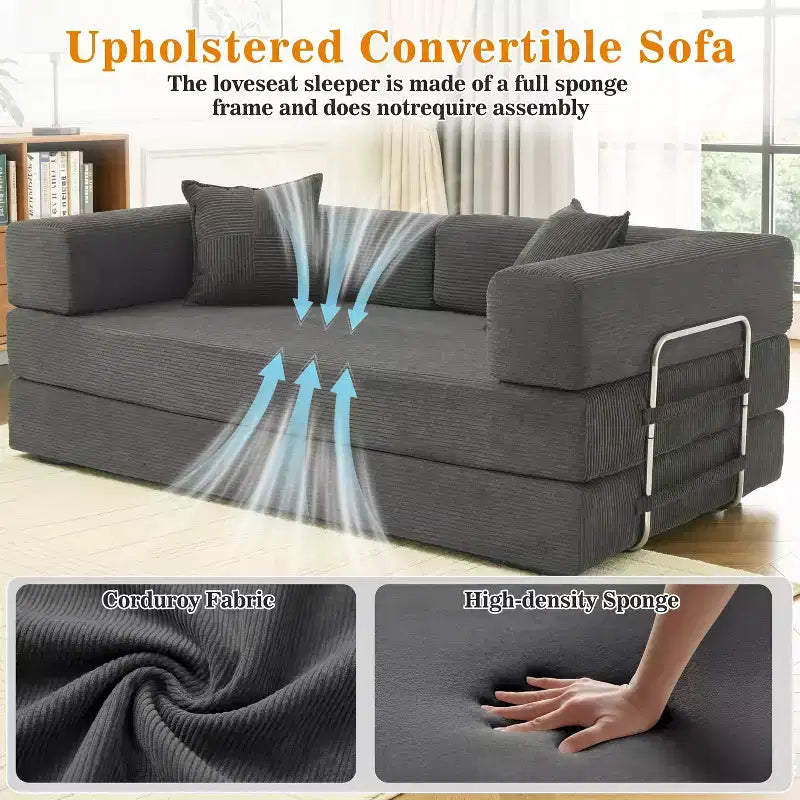 Dyonery 78Divano Letto Pieghevole Convertibile in Corduroy King Size Divano Letto a Pavimento Combinazione 4-in-1 Divano Modulare Componibile Divano Comodo Pieghevole.