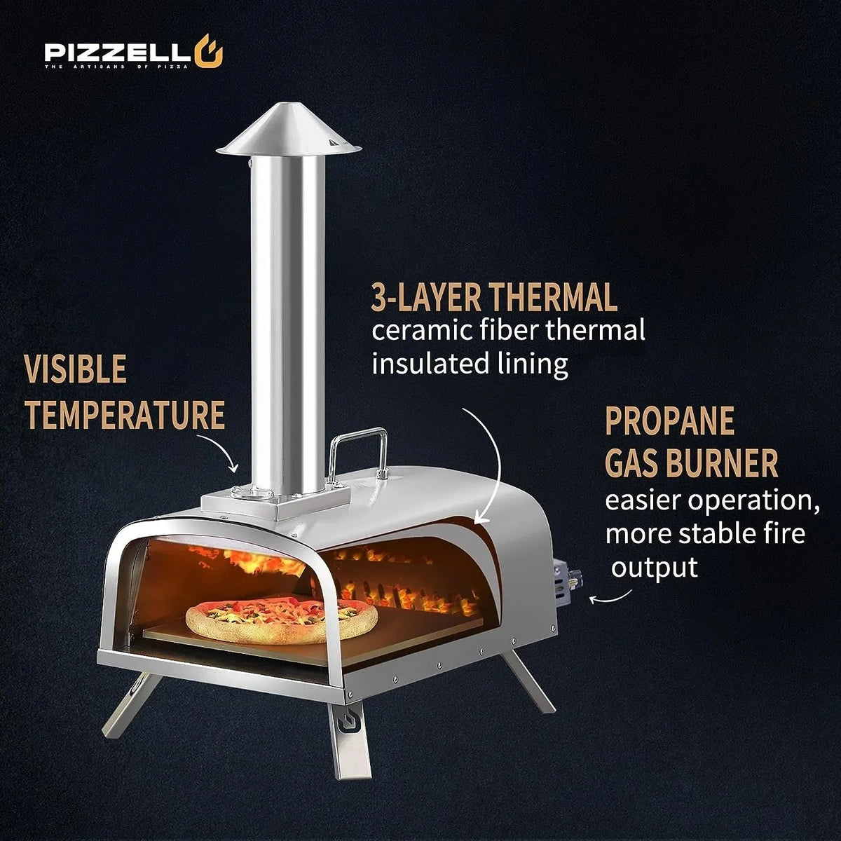 Forno per pizza da esterno multifuel per pizza con bruciatore a gas e contenitore per legna - 12 pollici