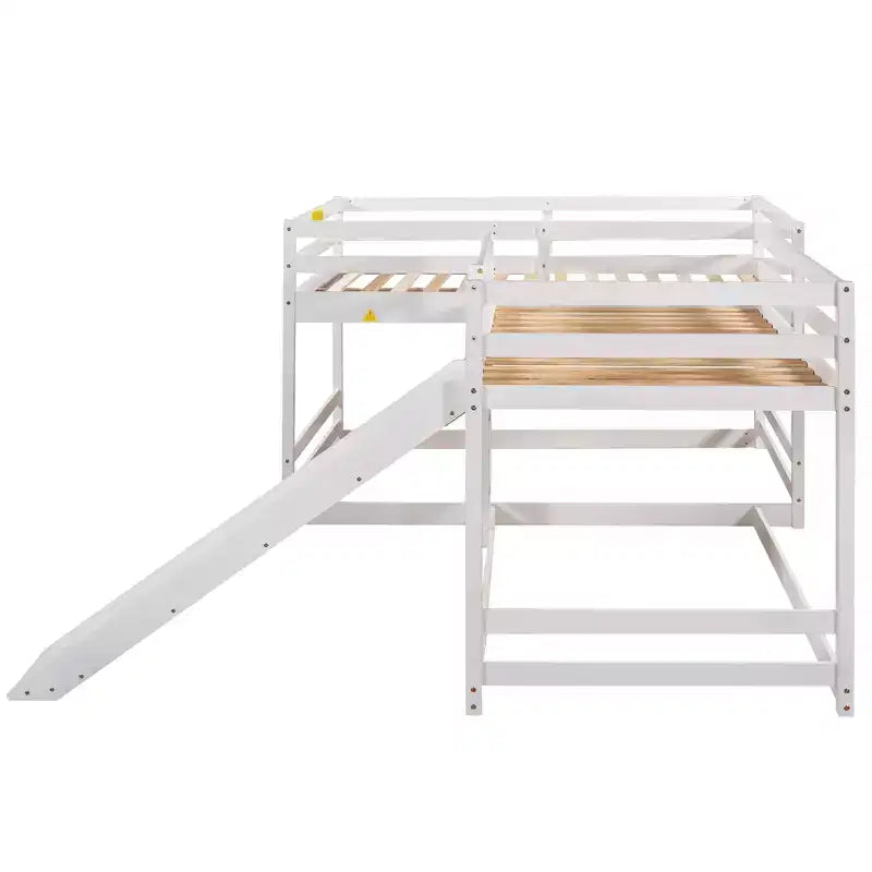 Letto a castello a L per 4 bambini, letto a castello quadruplo con scivolo, struttura in legno full e twin per cameretta dormitorio
