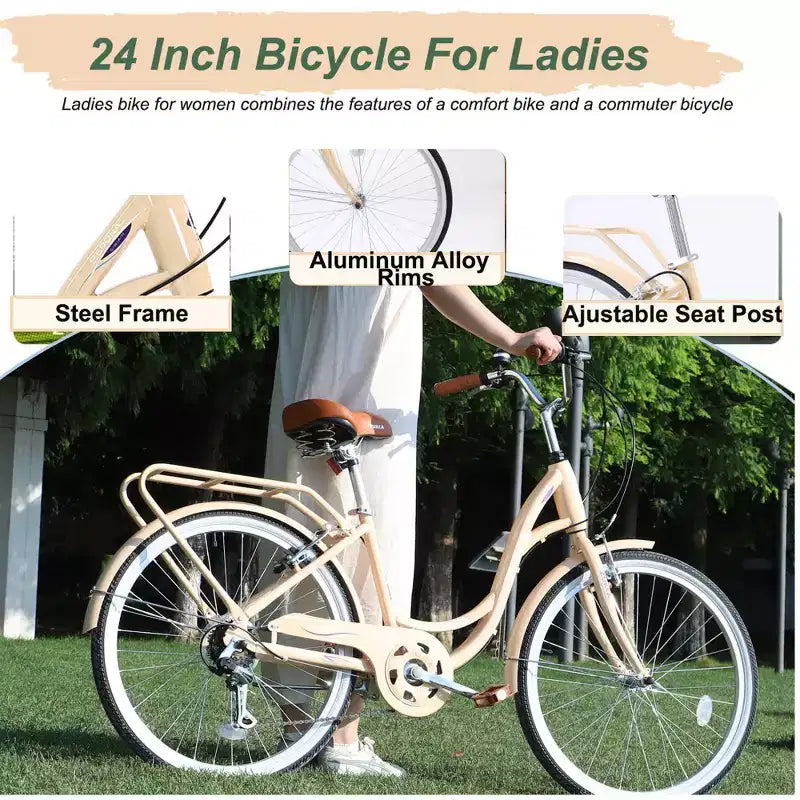 Bicicletta da donna Zeus & Ruta 24 pollici con 7 velocità e telaio in acciaio
