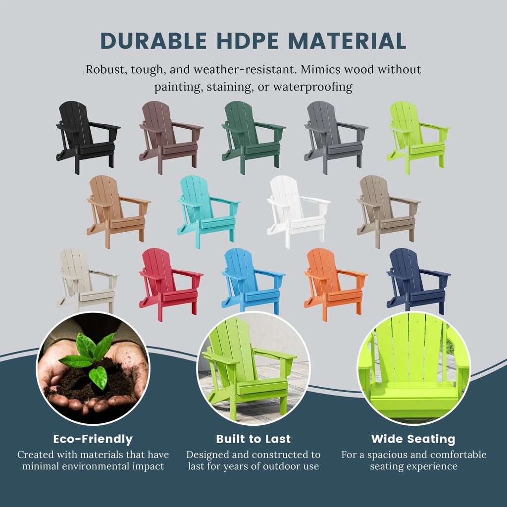 Polytrends Laguna Sedia Adirondack Pieghevole da Esterno per Patio Resistente allo Sbiadimento e alle Intemperie