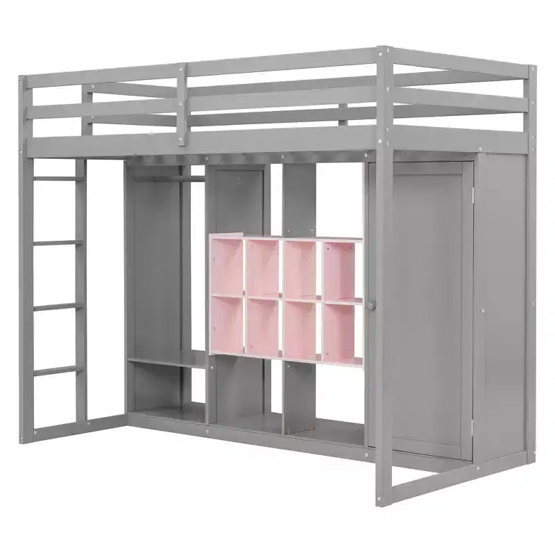 Letto a soppalco per bambini con armadio e mensole, Struttura in legno per letto a soppalco con mobiletto contenitore per bambini e ragazzi