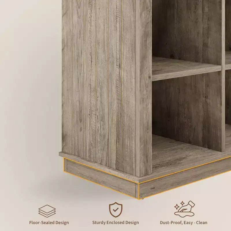 Libreria organizer a 8 cubi, libreria orizzontale rustica, libreria in legno da 62 pollici per ingresso, librerie lunghe e basse per soggiorno