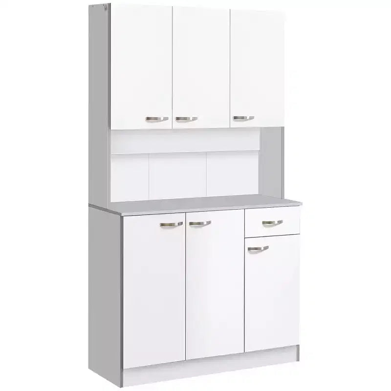 71 Armadio dispensa da cucina, mobile contenitore alto con supporto per microonde, credenza da cucina moderna, 3 ripiani regolabili per soggiorno, sala da pranzo