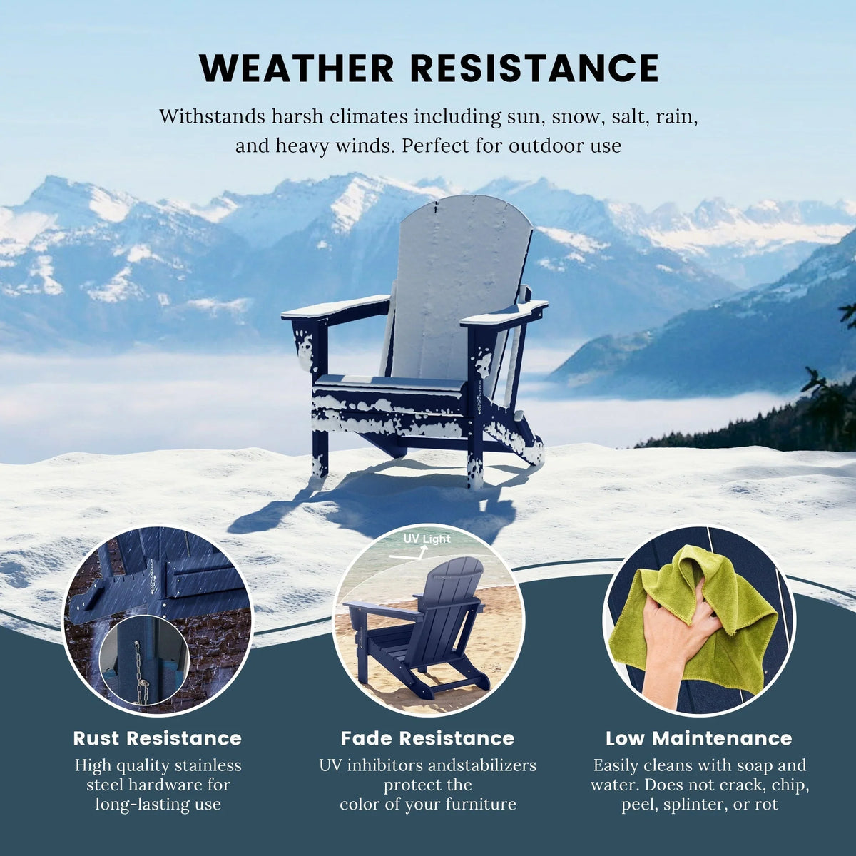 Polytrends Laguna Sedia Adirondack Pieghevole da Esterno per Patio Resistente allo Sbiadimento e alle Intemperie