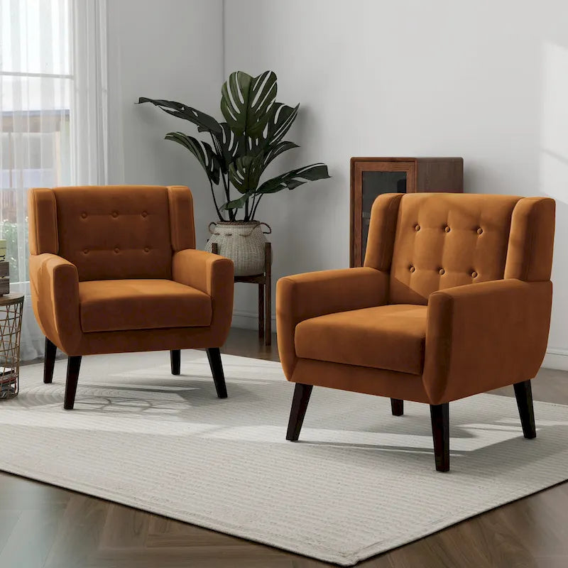Set di 2 Poltrone Accent in Velluto per Soggiorno, Poltrona Imbottita