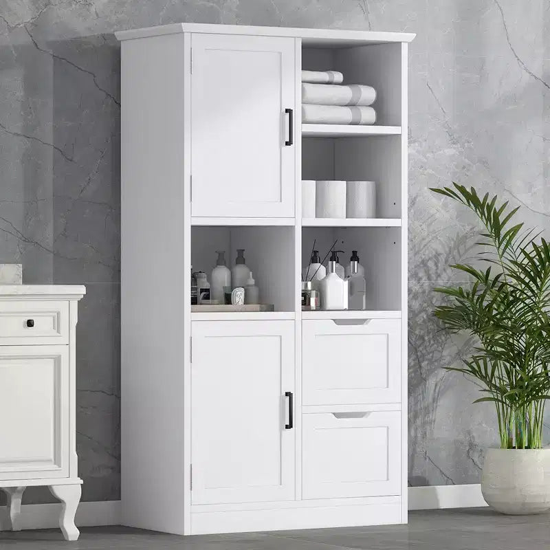 Mobiletto da bagno alto 157 cm, mobiletto indipendente da terra con cassetto e ripiano regolabile, mobiletto per dispensa per bagno e soggiorno