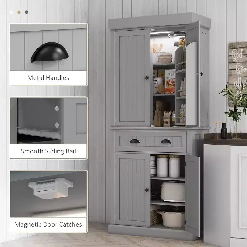 Mobile credenza da cucina da 71" con luci a LED, 6 ante con ripiani, un cassetto e 4 ripiani regolabili