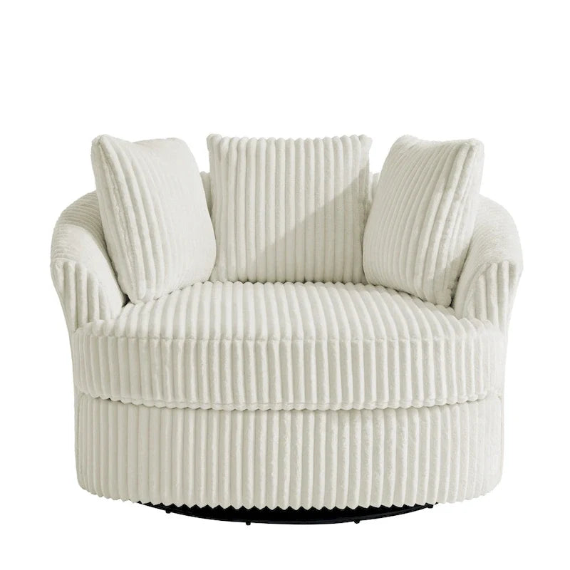 Set di 2 Poltrone Girevoli a Barilotto Oversize da 43" in Velluto a Coste Felpato con Cuscini