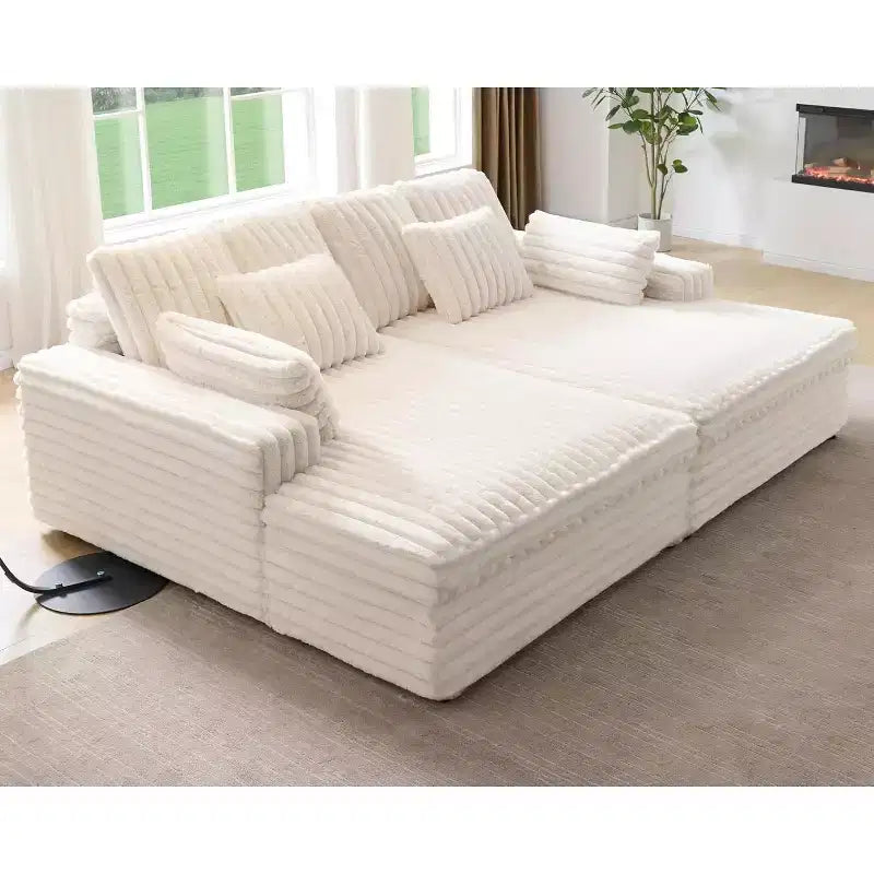 AMERLIFE Canapé double méridienne 93 po pour deux, canapé nuage avec assise profonde, coussins lombaires et accoudoirs larges, assemblage facile, fausse fourrure