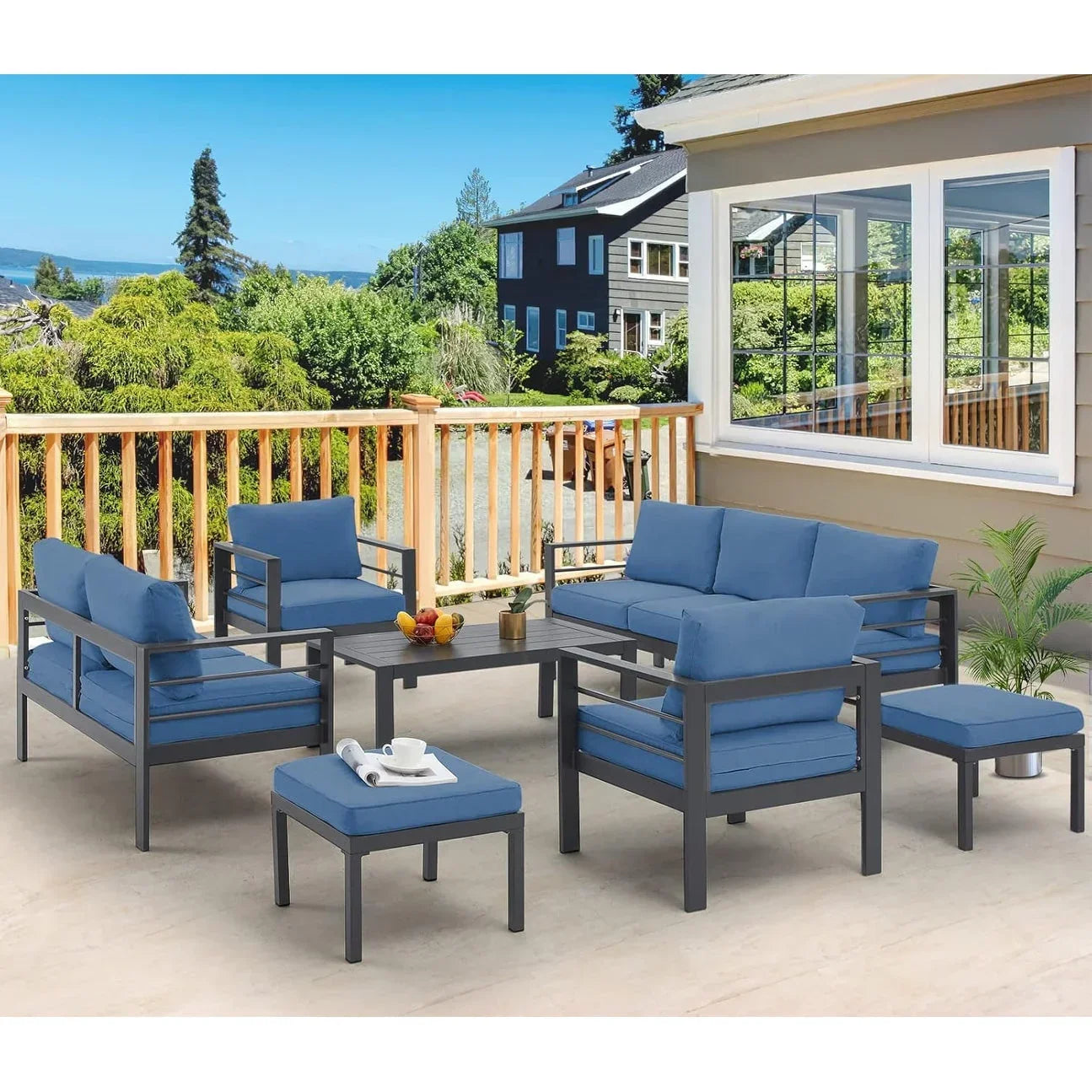 AECOJOY Set di mobili da giardino a 7 pezzi in alluminio Set da conversazione per esterni