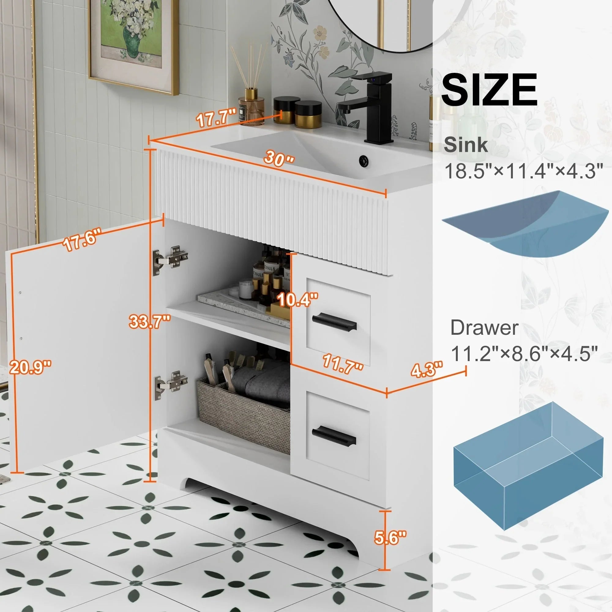Mobile bagno 30/36/48 Wavy Line con lavabo e rubinetto