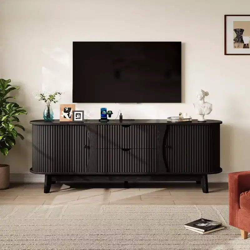 Mobile TV di metà secolo nero/marrone con 2 cassetti, per 1 camera