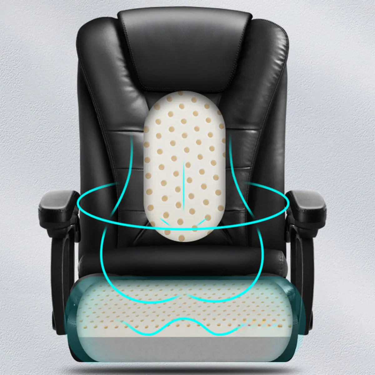 Sedia da ufficio girevole ergonomica in pelle nera con poggiapiedi