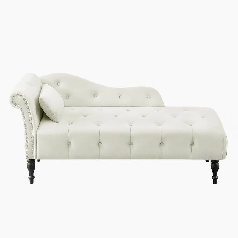 Moderna poltrona a sdraio imbottita in velluto da 60,6" con bottoni capitonné, gambe in legno massello e borchie