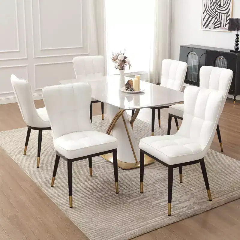Bekrvio Lot de 6 chaises de salle à manger, modernes, rembourrées, en similicuir, avec haut dossier, pieds en métal, chaises de cuisine sans accoudoirs pour salon et salle à manger