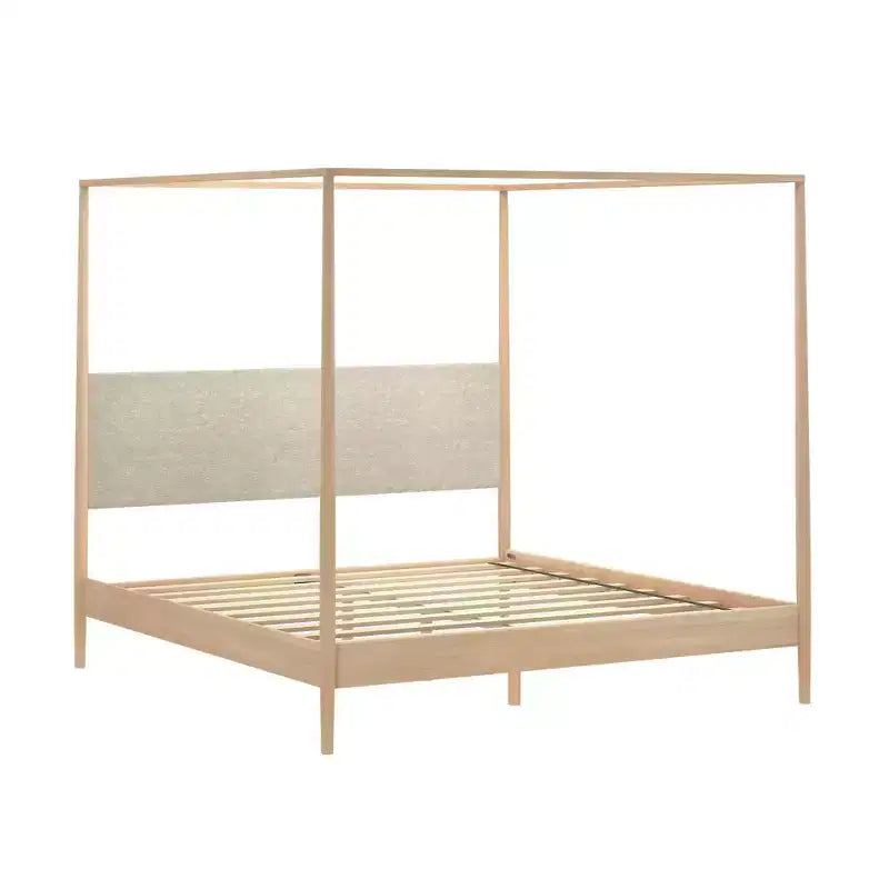 Letto a baldacchino Harbor King con testiera imbottita, biondo/Swiss Coffee (MD2411-01)