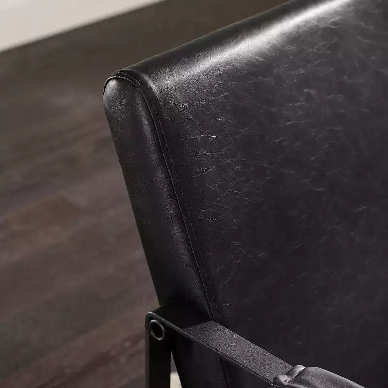 Faux Leather Cushioned Seat and Back Accent Chair with Metal Frame