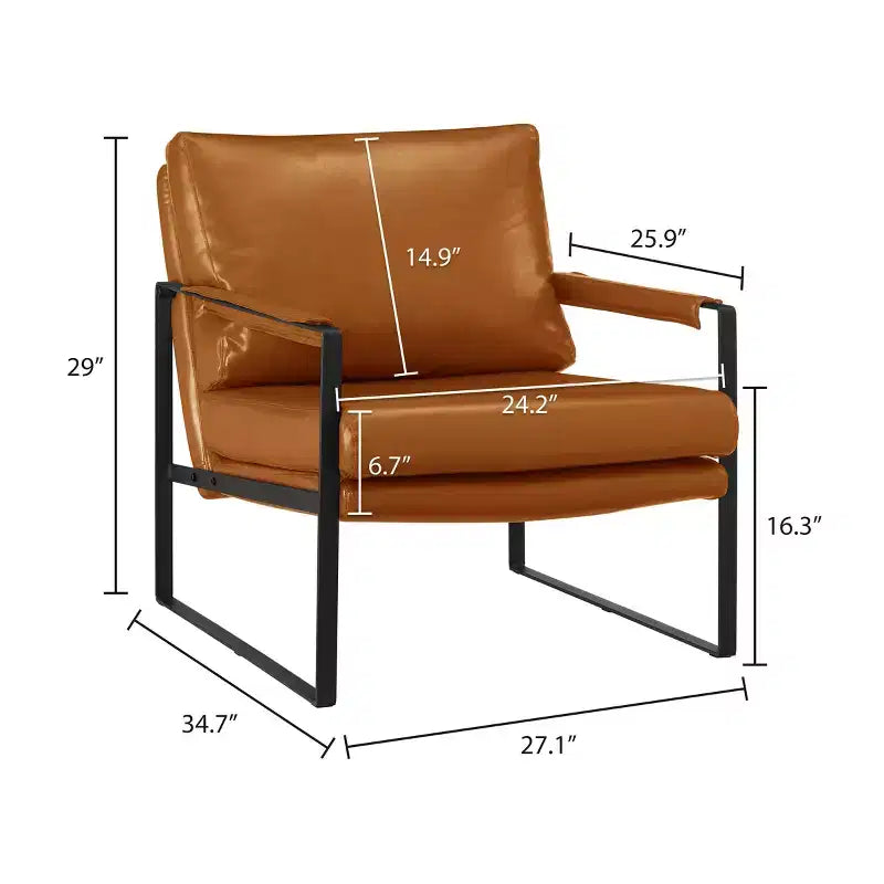 Faux Leather Cushioned Seat and Back Accent Chair with Metal Frame