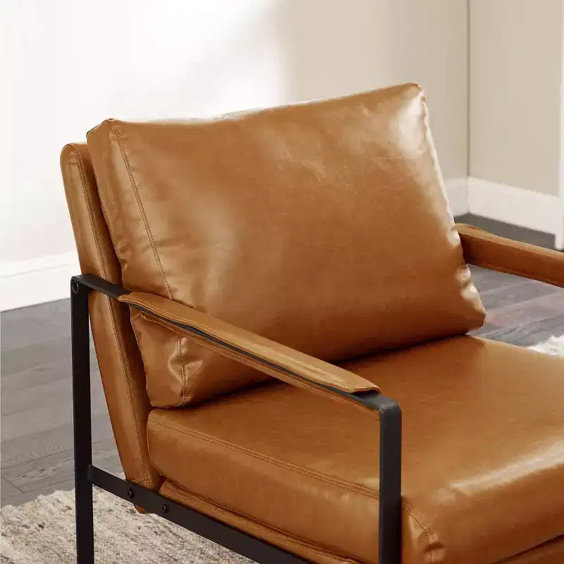 Faux Leather Cushioned Seat and Back Accent Chair with Metal Frame