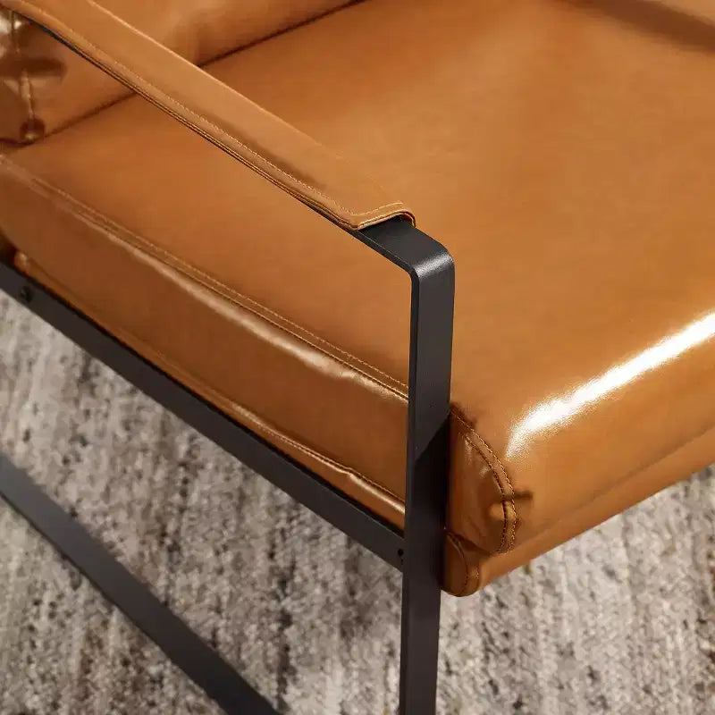 Faux Leather Cushioned Seat and Back Accent Chair with Metal Frame