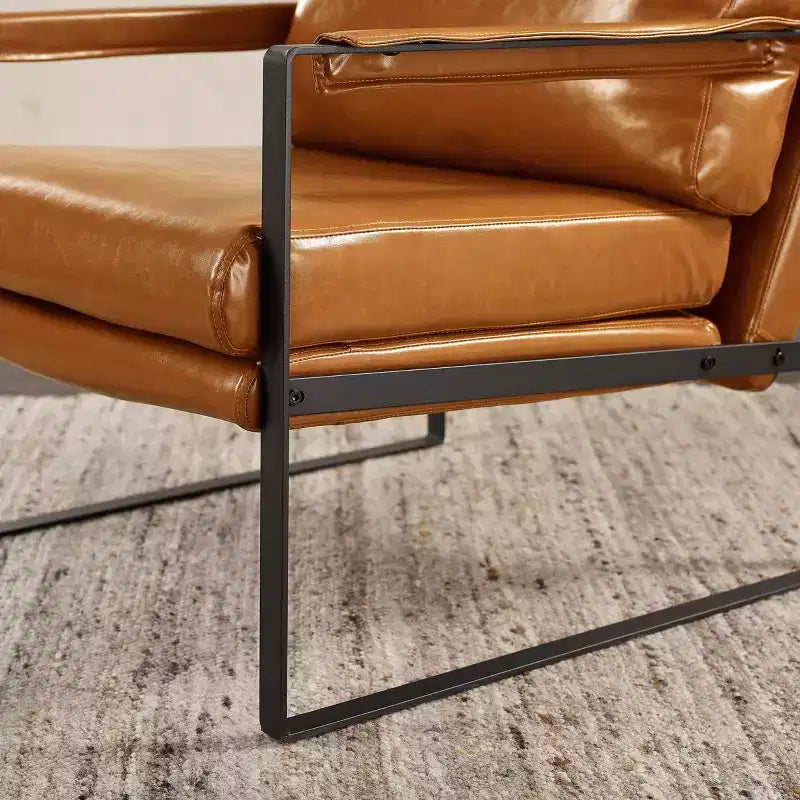 Faux Leather Cushioned Seat and Back Accent Chair with Metal Frame