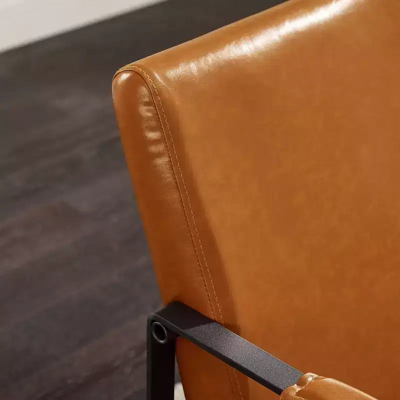 Faux Leather Cushioned Seat and Back Accent Chair with Metal Frame