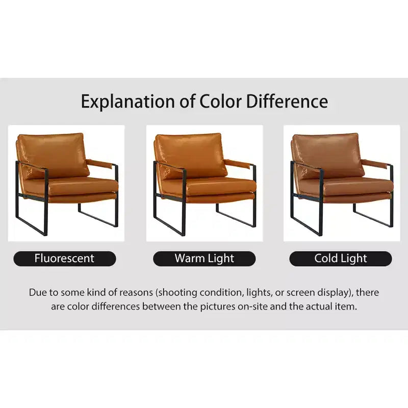 Faux Leather Cushioned Seat and Back Accent Chair with Metal Frame