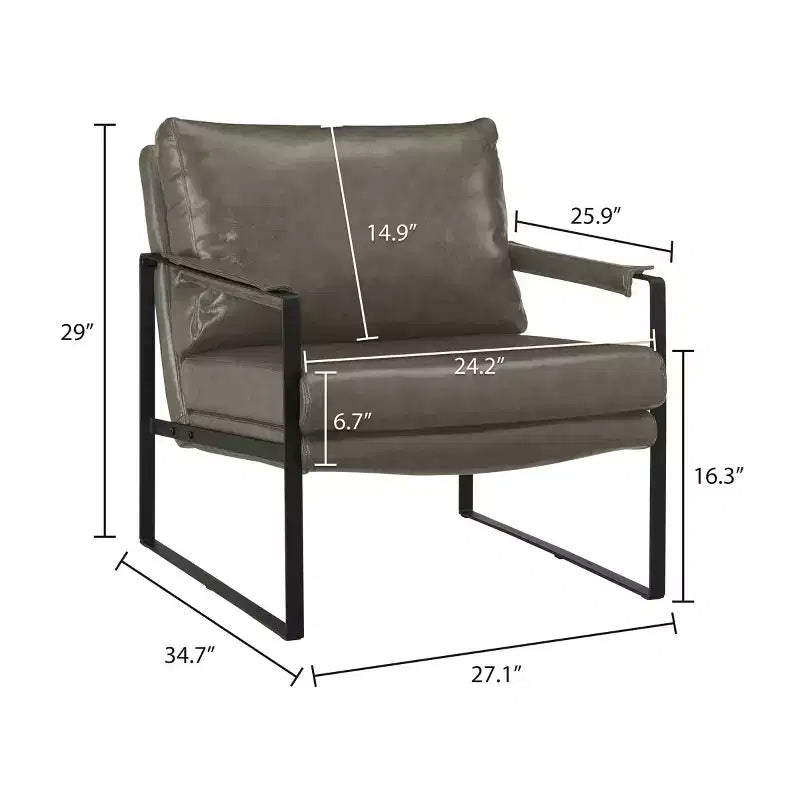 Faux Leather Cushioned Seat and Back Accent Chair with Metal Frame