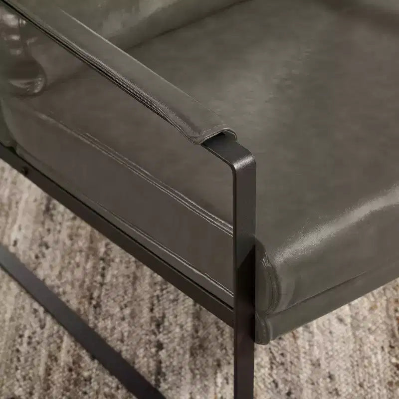 Faux Leather Cushioned Seat and Back Accent Chair with Metal Frame