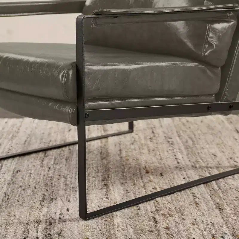 Faux Leather Cushioned Seat and Back Accent Chair with Metal Frame