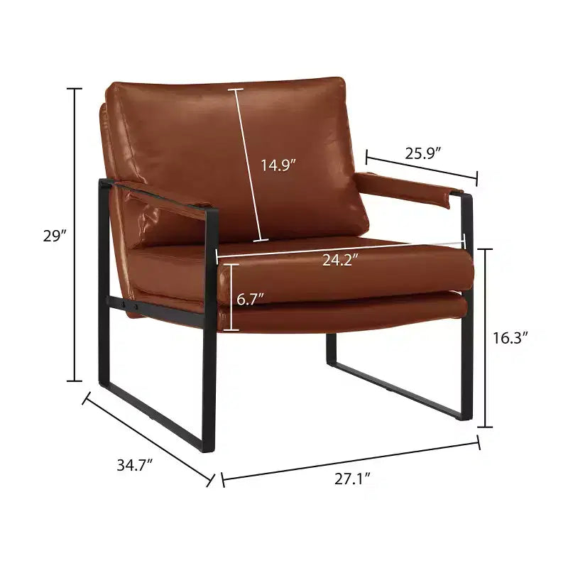 Faux Leather Cushioned Seat and Back Accent Chair with Metal Frame