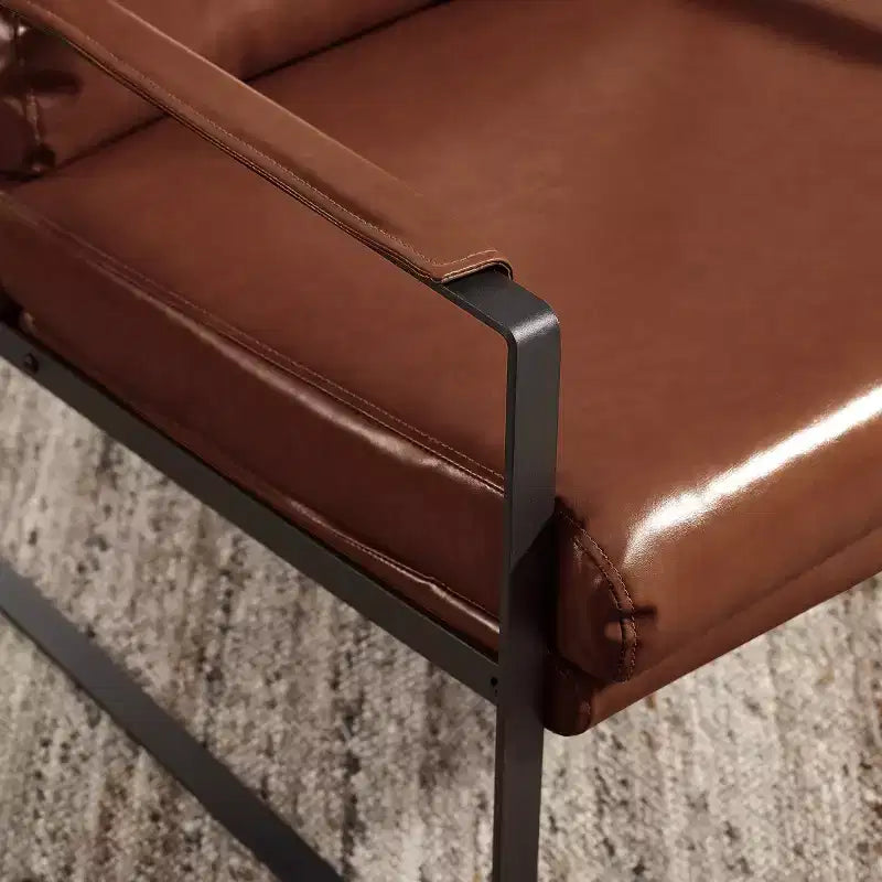 Faux Leather Cushioned Seat and Back Accent Chair with Metal Frame