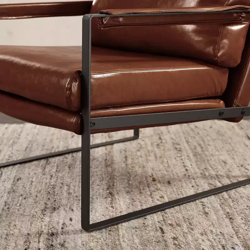 Faux Leather Cushioned Seat and Back Accent Chair with Metal Frame