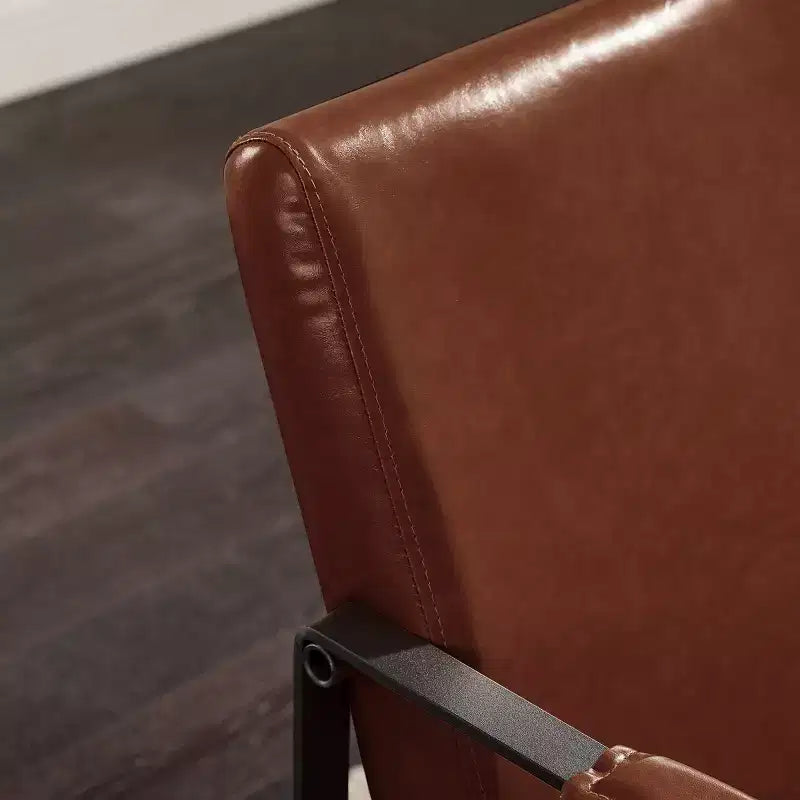 Faux Leather Cushioned Seat and Back Accent Chair with Metal Frame