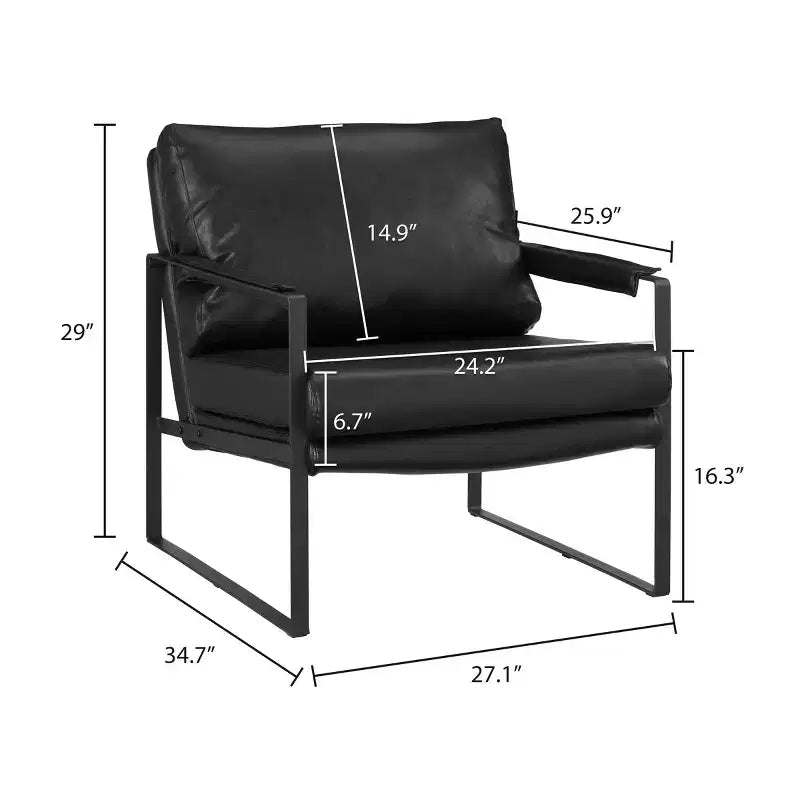 Faux Leather Cushioned Seat and Back Accent Chair with Metal Frame