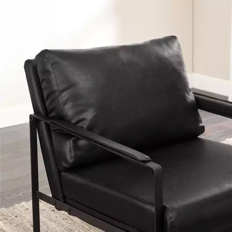 Faux Leather Cushioned Seat and Back Accent Chair with Metal Frame