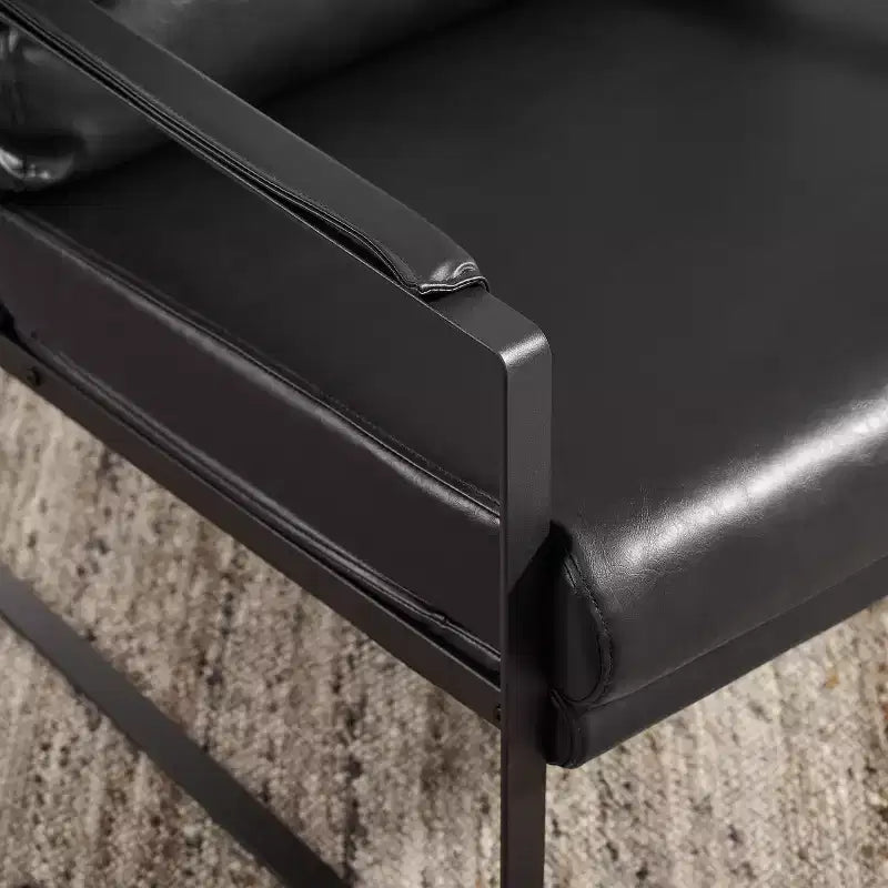 Faux Leather Cushioned Seat and Back Accent Chair with Metal Frame