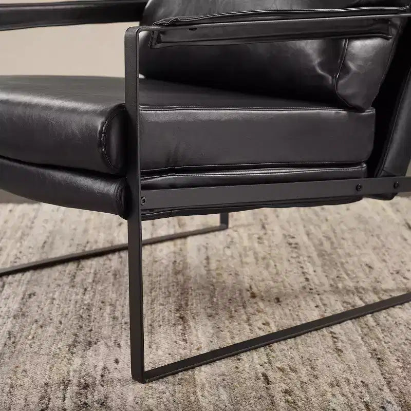 Faux Leather Cushioned Seat and Back Accent Chair with Metal Frame