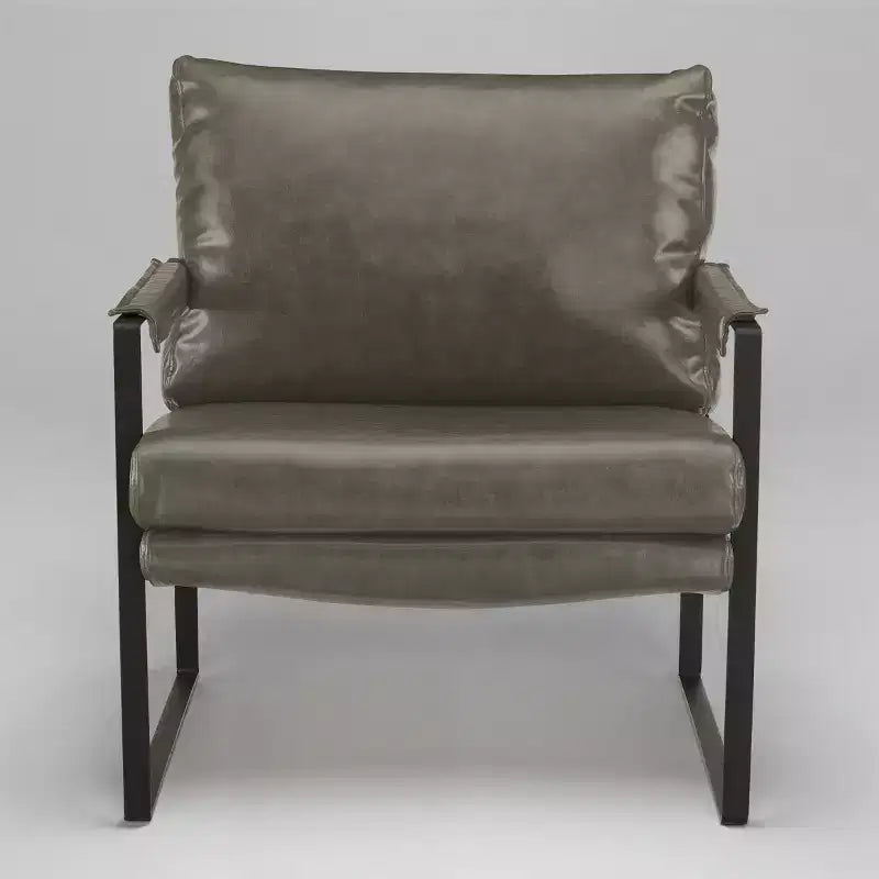 Faux Leather Cushioned Seat and Back Accent Chair with Metal Frame