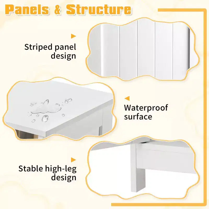 White Bathroom Cabinet with Vertical Stripe Doors, Drawer and Side Shelves