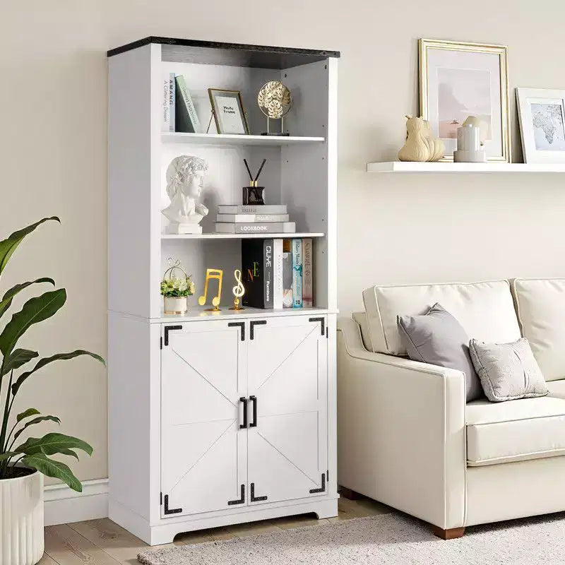 White 70.86in.H Display Cabinet with 3-layer 2-door