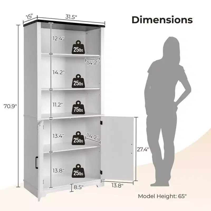 White 70.86in.H Display Cabinet with 3-layer 2-door