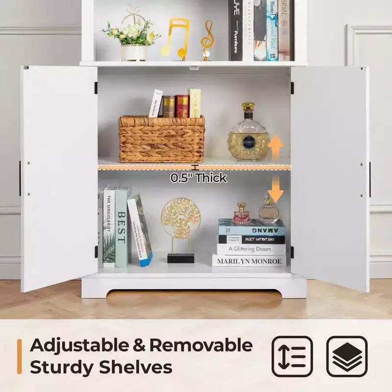 White 70.86in.H Display Cabinet with 3-layer 2-door