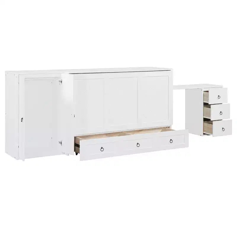Queen Size Murphy Cabinet Bed with USB Port, Drawer, Wardrobe and Desk