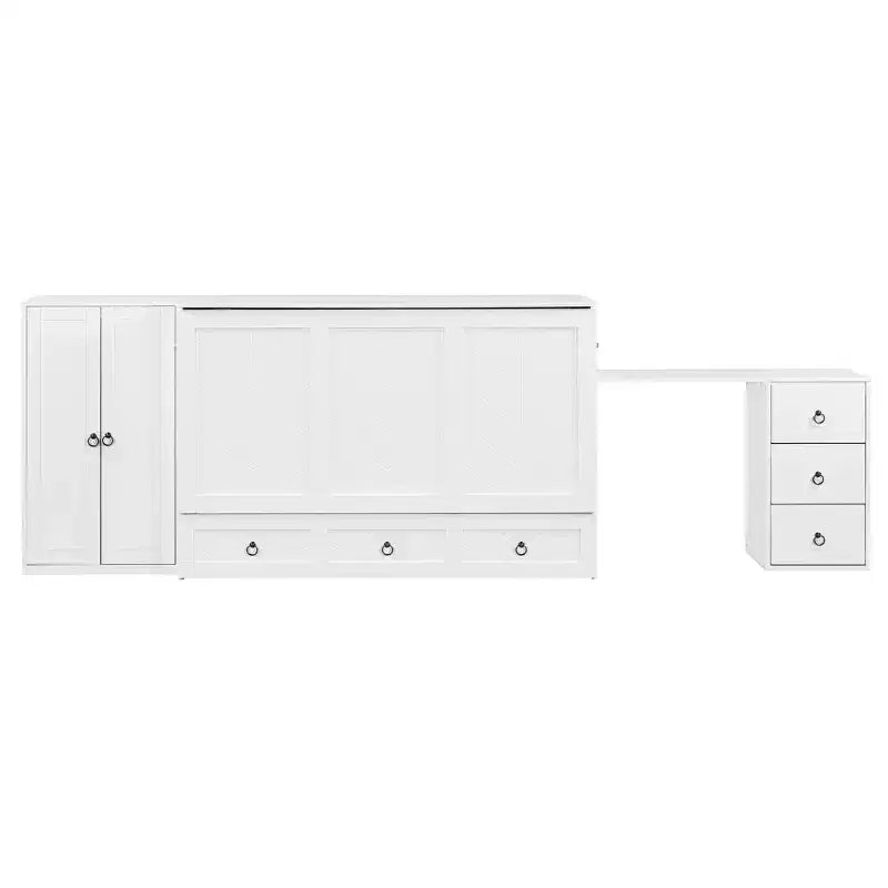 Queen Size Murphy Cabinet Bed with USB Port, Drawer, Wardrobe and Desk