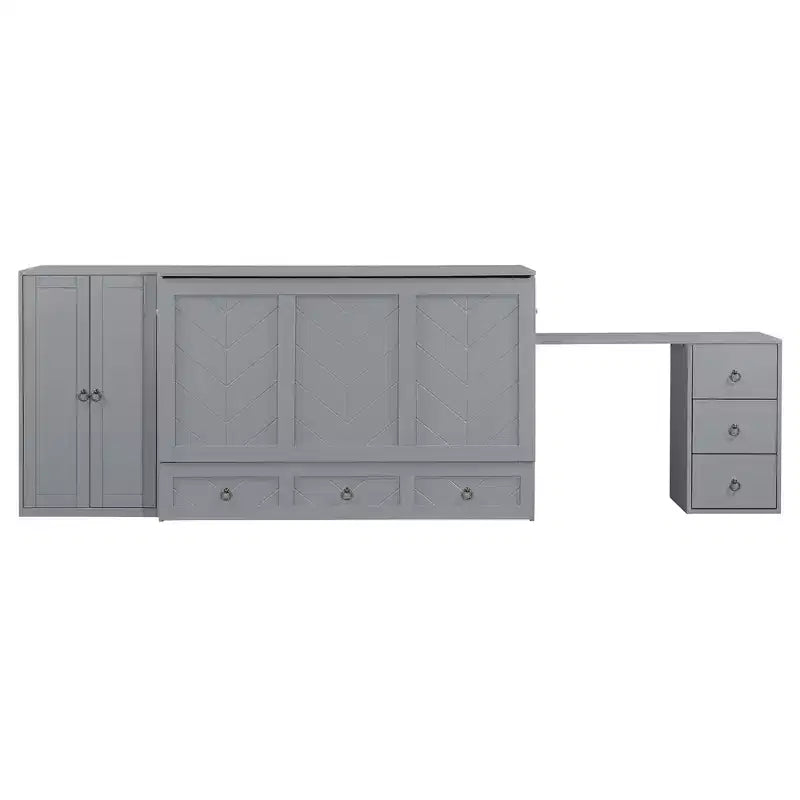 Queen Size Murphy Cabinet Bed with USB Port, Drawer, Wardrobe and Desk