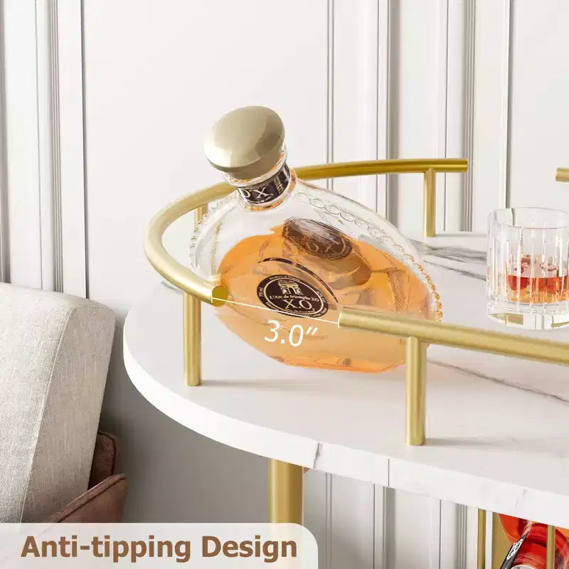 3-Tier Rotating Bar Cart Gold with Wine Rack and Glass Holder