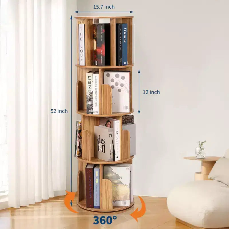 4-Tier 360° Rotating Bookshelf - Floor-Standing Storage Organizer